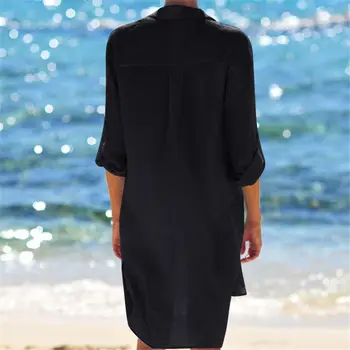 Bikini Dække Op Til 2020 Badetøj Kvinder Strand Kjole Badetøj Solid Beach Cover Ups Kaftan Bluse Shirts Saida de Praia Strand Slid
