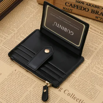 Kvalitetssikring pu læder card pung med lynlås lomme casual lille tegnebog mini ren mand haspe kreditkort holder
