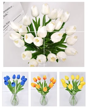 6STK tulip multi-farve, kunstig blomst pu buket falske blomster til hotel bryllupsfest fest office til hjemmet dekoration