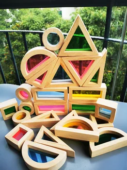 24pcs Børn Store Træ-Legetøj Sensoriske Rainbow Blokke Solid Gummi Træ Stabling Acryl at bygge Klodser Kreativ Pædagogisk Legetøj