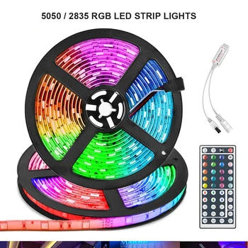 Led lampe 10 20m LED Strip 5050 2835 IP20 RGB Strip LED-Lys Fleksibelt Bånd Stribe DC 12V RGB Diode Bånd IR Controller Adapter