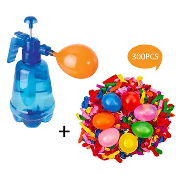 Oppustelige Bærbare Luft Vand Bombe Ballon Pumpe med 300 Stk Balloner for Børn Party Udendørs Bold Toy (Balloner Tilfældig Farve)