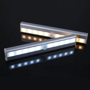 6/10 LED Motion Sensor Nat Lys Kabinet Garderobe sengelampe Bærbart Trådløst Infrarød bevægelsesdetektor væglampe Batteri