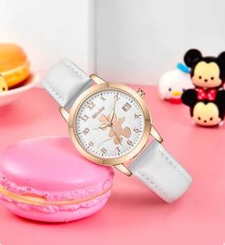 Minnie Mouse Pink Ladies Fashion Afslappet Kalender Læder Kvinder Watch Luksus Trendy Vandtæt Luminouse Hånd Disney Mickey Ur