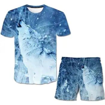 2020 Sommeren Ulven Tøj Sommeren Korte T-shirt, Træningsdragt til Drenge Sport Passer til Animalsk Kostume til Børn 4-14 år Tøj
