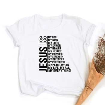Jesus Er Min Gud, Konge, Alt, hvad Kvinder Vintage Toppe Harajuku Christian T-shirt Tro kortærmet Streetwear Grafiske Tees Kvindelige