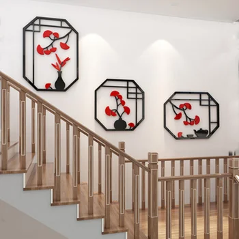 Kinesisk Stil Retro Flower Vin Vase Wall Stickers Gangen Stue Baggrund vægoverføringsbillede 3D Akryl Tapet Home Decor 1PC