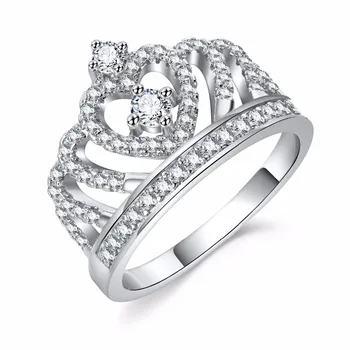 Mode 925 Sterling Sølv Krone Ring finger Luksus bane Simuleret Diamant Engagement vielsesringe Smykker til Kvinder