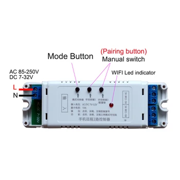 EWeLink WiFi Kanal 2 Relæ Smart Switch DC7-32V/AC85-250V Voice Control Modul selvlåsende Inching Google Startside Alexa