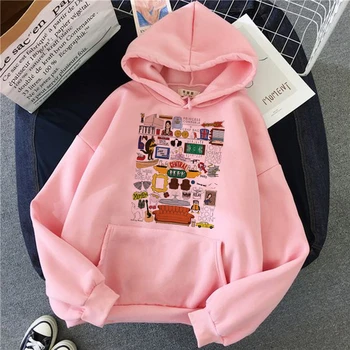 Venner Tv-Shows kvinder hættetrøjer pink tøj harajuku ulzzang studerende Sweatshirt hood Overdimensionerede kvindelige Grafisk hop streetwear
