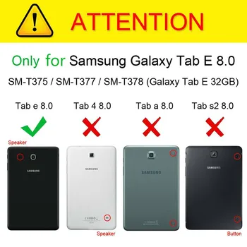 Cover til Samsung Tab E 8.0 SM-T377 Tilfælde 360 Graders Roterende PU læderetui til Galaxy Tab E 8inch T377 T375 T378 Tablet Glas