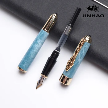 Høj kvalitet Iraurita Fountain Pen Full Metal Gyldne Klip Jinhao Dragon Luxury Kuglepenne Gave mark can Stationery Office Skole Supplie