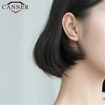 Sød Frisk 925 Sterling-Silver-Ear-Cuff-Clip-on Øreringe til Kvinder Enkel Guld Sort Enkelt række Crystal Zircon Piercing earings