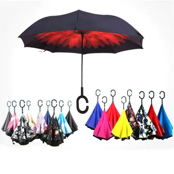 Omvendt Regn Paraply for Kvinder Folde Dobbelt Lag for Mænd Selv Stå Kvinders Paraply Omvendt Vindtæt Paraplyer
