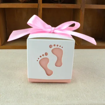 5pcs Fodaftryk gaveæske Footmark fødselsdagsfest, Baby Shower Favoriserer Candy Box med Bånd Dekoration Wedding Party Event Forsyninger