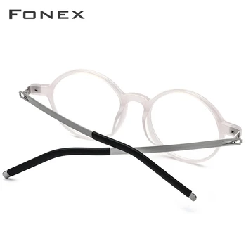 FONEX Acetat Briller Ramme Mænd Kvinder Vintage Runde Recept Briller Nærsynethed Optiske Billeder Briller Skrueløs Briller