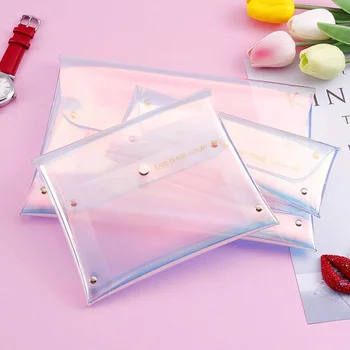 Kosmetik Taske Hologram Laser PVC Klar, Gennemsigtig Knap Kuvert Taske Vandtæt Klap Dækker Kosmetiske Dokument Gave Tasker Etuier
