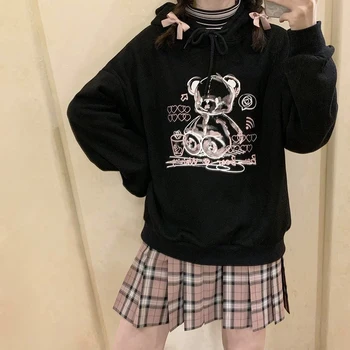Korea Ulzzang Bære søde Kvinder hættetrøjer sweatshirts Løs Hip Hop Streetwear Toppe Vintage Casual Punk Harajuku Nye Kvinder Tøj