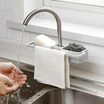 Kitchen Sink Faucet Svamp, Sæbe Skrubber Opbevaring Arrangør Klud Afløb Rack Holder Hylde til Hjemmet Badeværelse Gadgets 27.2x10.5cm