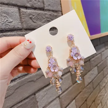 Korea Style nye Domstol Stil Lang Blomster Lys Luksus Drop Øreringe til Kvinder Girl Fashion Smykker Tilbehør