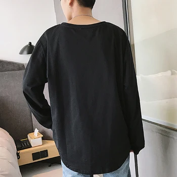 Ensfarvet T shirt i 2020 Nye koreanske Mode Oversize Mænd Tshirt O-hals Afslappet langærmet Streetwear Hip Hop T-shirt Mænd 6 Farve