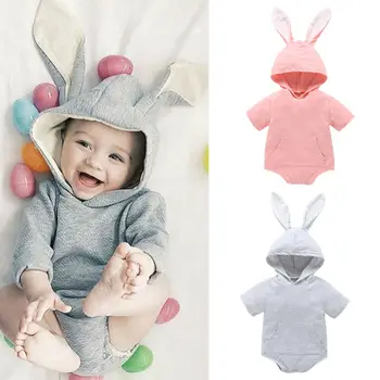 2020 Påske Spædbarn Baby Pige Dreng Kanin Bunny Korte Ærmer Hætteklædte Romper Samlede Tøj Tøj