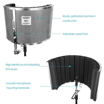 Neewer Mikrofon Isolation Skjold Absorber Filter Vocal Isoleret Kabine med Letvægts Aluminium Panel, Tyk Lydisolering