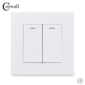 COSWALL Enkel Stil, PC Panel 2 Banden 2-Vejs Passerer Gennem On / Off Lys Switch Tændt Væggen Rocker Switch AC 12-16A 250V
