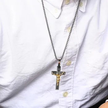 Vnox Gotiske Jesus Kors Vedhæng Til Mænd Halskæde i Rustfrit Stål Krucifiks Herrens Bøn Religion Smykker med Hvede Kæde