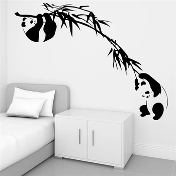 Kreative Kinesiske Panda Bamboo Wall Stickers Soveværelse Børnehaven Hjem Indretning Tegnefilm Vinyl Vægoverføringsbilleder Diy Vægmaleri Kunst