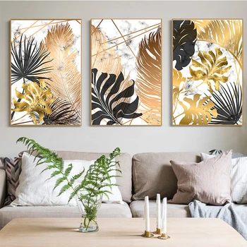 Nordiske Planter Golden Akvarel Blade Lærred Maleri Cuadros Plakater og Prints Væg Kunst Billede til stuen Home Decor