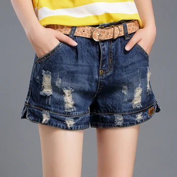 Kvinder Shorts Jeans Shorts Feminino Denim Farve Ben-åbninger Plus Størrelse 5XL Hul Shorts med lommer Hot Jeans 2020