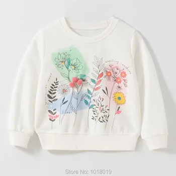 Blomster Sweater Hvid Terry Bomuld Børn t-shirt, Bluse Baby Pige Tøj Kids Hættetrøjer Piger Toppe Fleece Trøje 1-7Y