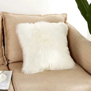 Pudebetræk moderne enkle, bløde fluffy ren hvid plys pude hjem pude kunstig efterligning uld pude dække