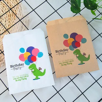 25pcs kraftpapir happy birthday treat favor bags for Børns fødselsdag part dekorationer slik, popcorn buffet gavepose
