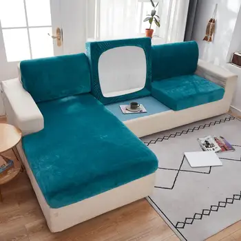 Sæde Pude, Tykke Velour Sofa Dække Solid Farve Sofa Pude Dække Elastisk Slipcover All-inclusive Sofaen Dække Spisestue