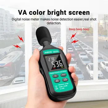 ANENG Digital Støj Meter Måling 35-135 db VA Farve Intelligent Stemme niveaumåler Decibel Overvåge Logger Diagnostisk Værktøj