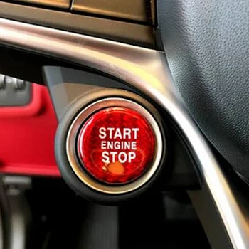 Carbon Fiber Bil Start-Knappen Dekoration Dækning for Alfa Romeo Giulia/Stelvio Red 1 Stk