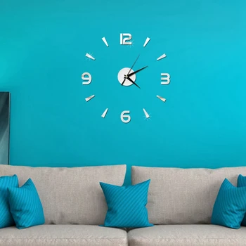 3D Home Decor Kvarts Diy Væg Ur Ure Horloge Se Stue Mode Akryl Spejl Stickers-Sølv