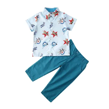 Boy Tøj 2STK Toddler Dreng Sommeren Formelle Tøj Herre kortærmet Skjorte Tops+Bukser Outfit Størrelse 2-6Y