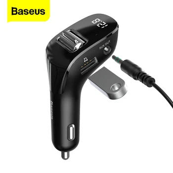 Baseus Bil Oplader Til iPhone FM Transmitter Aux-Modulator Håndfrit Bluetooth-udstyr Audio MP3-Afspiller Dobbelt USB-Mobiltelefon-Oplader