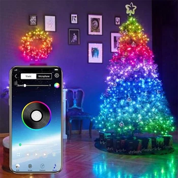 Kobbertråd Lys String Christmas Tree Dekoration LED Smart Bluetooth Personlig String Skræddersyet App Fjernbetjening Lys