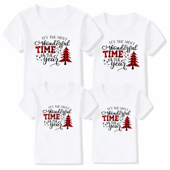 Søde 2020 Jul Tøj til Familien Far Mather Kid Matchende Familie Udstyr Rensdyr Snemand Trykt Hvid T-Shirt