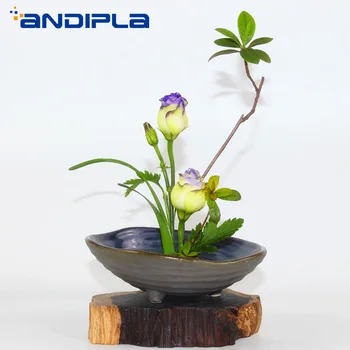 Vintage Zen Ikebana Bassin Grove Keramik Flower Pot Desktop Vase Hydroponics Potte Planter Container Keramisk Skål Home Decor