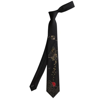 Gratis Forsendelse Nye Mandlige mænd ' s Oprindelige design trykt uafgjort studerende retro gave slips Bronzing sort guld cherry blossom uafgjort