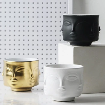 Nordisk Keramik Ansigt Multi-sidet Flower Pot Vase Blomst Ware Home Decor Ornamenter Vaser Opbevaring Blomst Hjem Dekoration