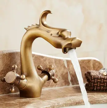 Dragon stil Nye Luksus Kobber varme og kolde haner håndvask håndvask hane guld håndvask hane Blandingsbatterier 5668