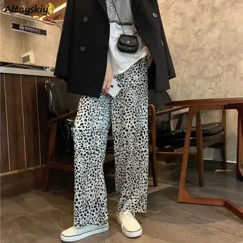Bukser Kvinder Leopard Printet Fritid Nyeste Mode Søde Piger Høj Talje Oversize Bred Ben Bukser Koreansk Stil Trendy Kvinde