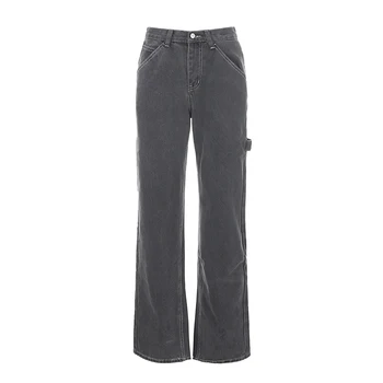 Darlingaga Streetwear Lige Bomuld Solid Denim Bukser Bånd Casual Jeans Med Høj Talje Cargo Bukser Kvinder Bukser Bunden Tøj
