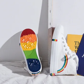 High Top Hvid Sneakers Kvinder Sko Rainbow Bunden 2020 Spring Nye Kvindelige Casual Sneakes Platform Sort Sko Til Kvinder